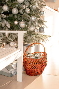 Close-up of christmas decorations on table