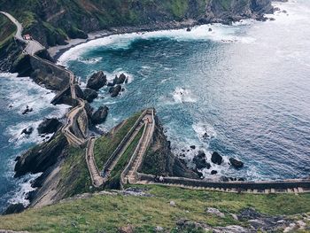 High angle view of sea against cloudy sky