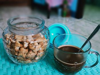 Close-up of breakfast on table