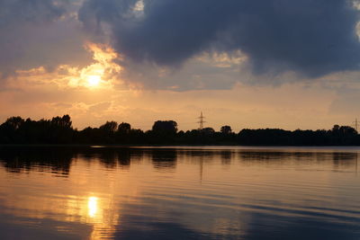 Scenic view of lake against sky during sunset