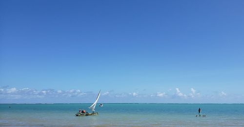 Scenic view of sea against blue sky