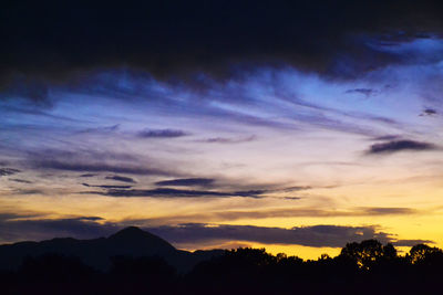 Scenic view of silhouette mountains against sky during sunset