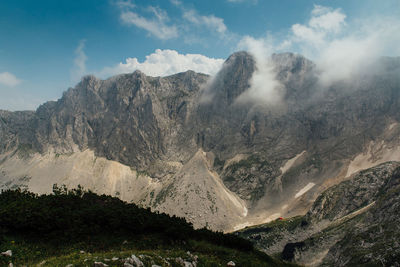 Panoramic view of mountain range against sky