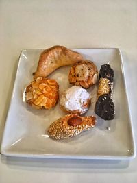 High angle view of breakfast in plate on table