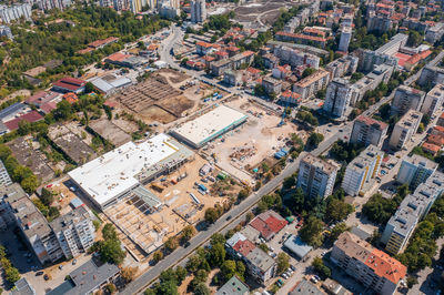 High angle view of buildings in city