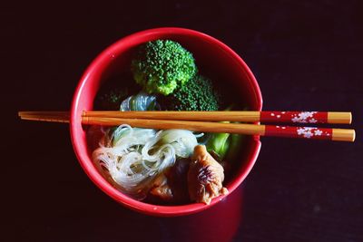 High angle view of vegetables in bowl on table