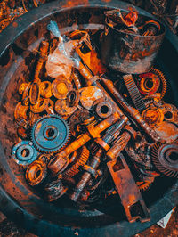 Rusty, hack tic, gathered, shiny pile of scrap