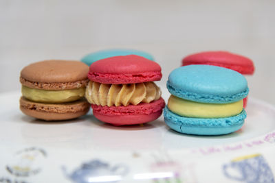 Close-up of multi colored candies on table