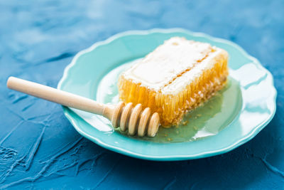 Close-up of cake in plate on table