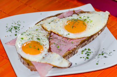 Close-up of breakfast served on table