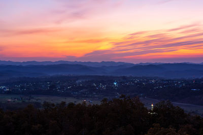 High angle view of townscape against sky during sunset