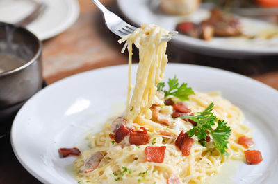 Close-up of meal served in plate