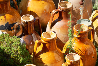 Close-up of pot in market stall