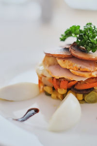 Close-up of dessert in plate on table