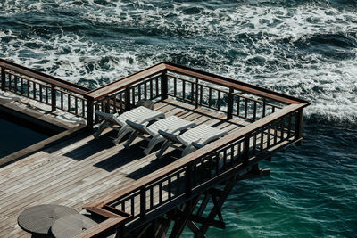 High angle view of swimming pool by sea