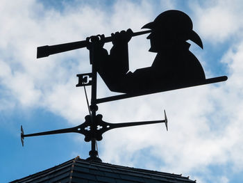 A weather vane with person looking through a telepscope