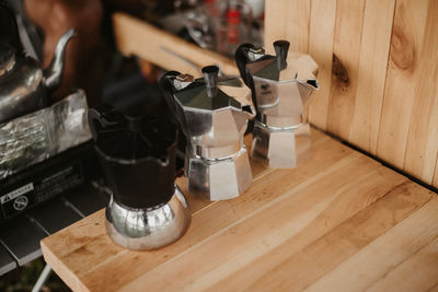 High angle view of coffee cup on table