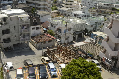 High angle view of buildings in city