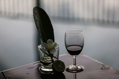 Close-up of wine glass on table