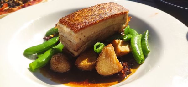 High angle view of meal served in plate