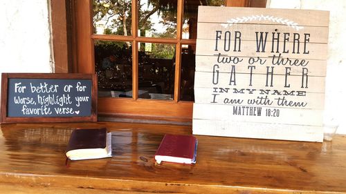 Close-up of text on wall