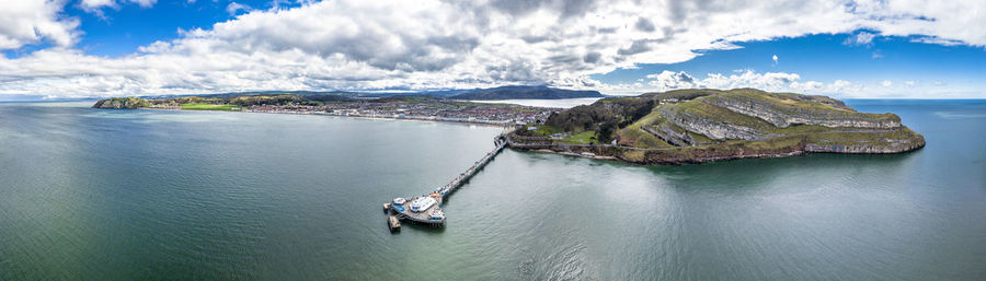 Panoramic view of sea and rocks against sky