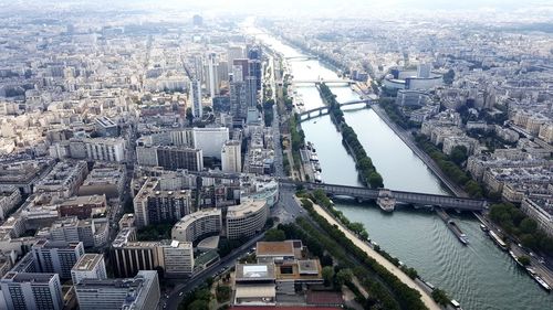 High angle view of city buildings