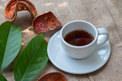 Close-up of tea cup on table