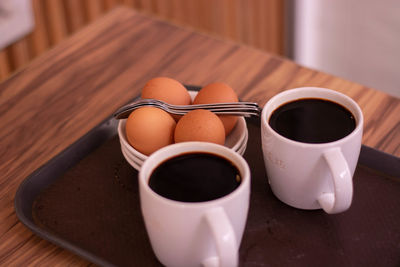 High angle view of coffee on table