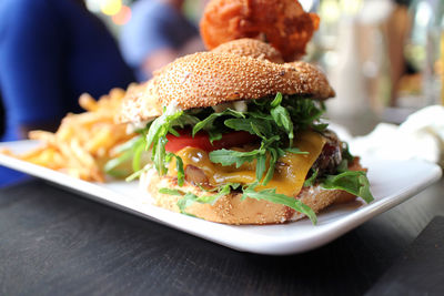 Close-up view of fresh burger sandwich