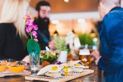 Various food served on table