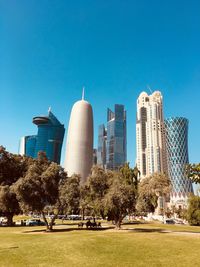 West bay skydcrapers in doha, qatar on a sunny day. 