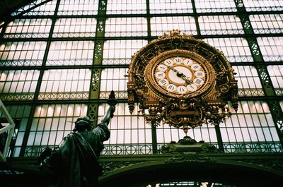 Low angle view of statue on ceiling of building
