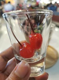 Close-up of hand holding glass of drink