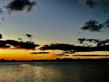 Scenic view of lake against sky at sunset