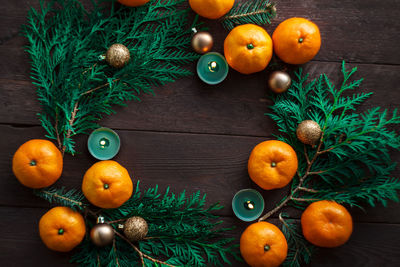 Directly above shot of orange fruits on table