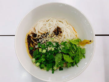 High angle view of vegetables in bowl on table