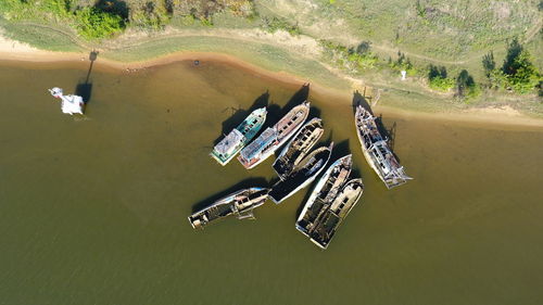 High angle view of umbrella on shore