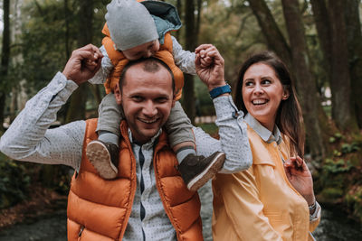 Family time, mom and dad with child