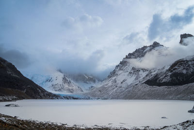 Scenic view of snowcapped mountains against sky