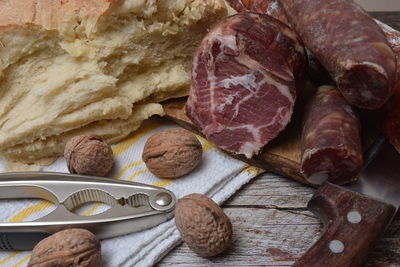 High angle view of food on table