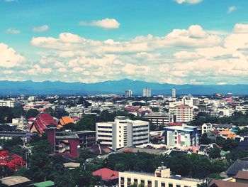 High angle view of townscape against sky