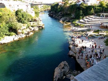 High angle view of people by sea