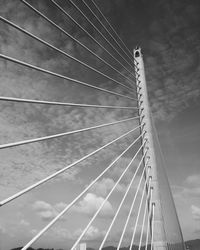 Low angle view of suspension bridge against sky