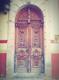 Closed door of building