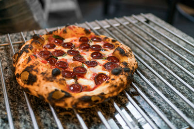 Close-up of pizza on table