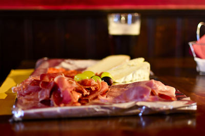 Close-up of food served on table in restaurant