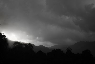 Scenic view of mountains against cloudy sky