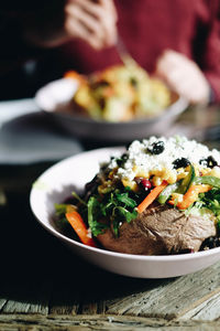 Close-up of meal served in plate