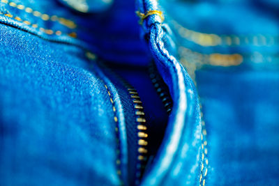Macro shot of blue jeans